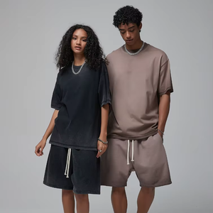 Nuevo verano Ins ácido lavado camiseta pantalones cortos para hombres y mujeres Retro Casual pareja desgaste conjunto logotipo personalizado disponible - Product Image 2