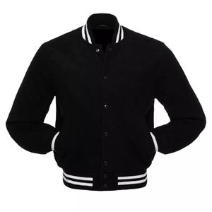 Nouvelle veste universitaire en cuir noir et coton, style streetwear, personnalisable, col montant, logo frontal - Product Image 2