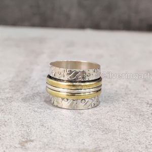 Large bande Spinner bague de méditation en argent sterling 925 bague de pouce pour femme Fidget bijoux faits à la main Fine anxiété bague Spinner pour hommes - Product Image 3