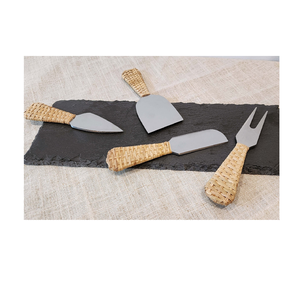 Trancheuse à fromage en acier inoxydable écologique et couteau manche en rotin Ensemble de fromage poli miroir vente à chaud - Product Image 2