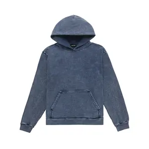 Custom oil oversized faded distressed Navy Blue heavy out old pullover men vintage acid mineral stone puff print wash hoodie