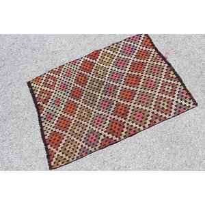 Petit tapis turc de 2,8 x 3,7 pieds, tapis vintage, tapis persan brun Kilim - Product Image 2