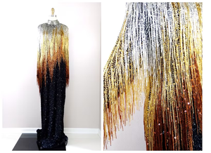 Vestido Largo con Lentejuelas y Cuentas, Dobladillo con Flecos de Cuentas, Cuello Redondo, Mangas Largas, Técnica Bordada, Simple y Natural - Product Image 6