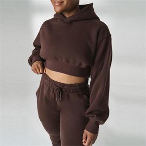 Conjunto Deportivo de Sudadera Corta y Pantalones Jogger Extra Grandes para Mujer, Venta al Por Mayor Personalizada, Felpa Premium, Ropa Deportiva Urbana - Product Image 2