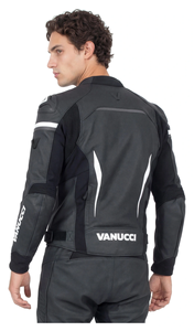 Veste de moto en cuir de vache véritable Vanucci pour homme/Chaquetta avec protection CE niveau 2 et protège-dos - Product Image 2