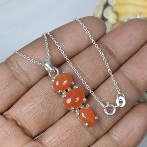 Cornaline rouge 925 argent Sterling forme ronde pierre précieuse chaîne pendentif chaîne bijoux faits à la main élégant pendentif cadeau pour anniversaire - Product Image 2