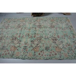 Alfombra Turca, Alfombra Vintage de 5.2x8.2 pies, Alfombra de Lana con Puntos Verdes y Marrones - Product Image 3