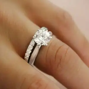 6.50MM Round Moissanite Bridal Wedding Ring Set - Art Deco Design
