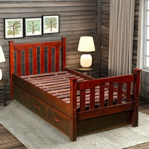 TACASA Durable <b>Solid</b> Beech <b>Wood</b> <b>Single</b> <b>Bed</b> Coffee Brown 3 Drawers Traditional Design Comfortable Multi-Functional Space-Saving - Product Image 1