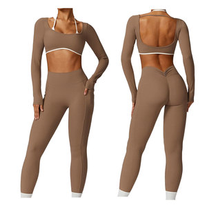 Customized OEM High Quality 2-piece Sportswear High Waist Hip Lifting Pants Sexy Sports Long Sleeve Women's Yoga Set - Product Image 5