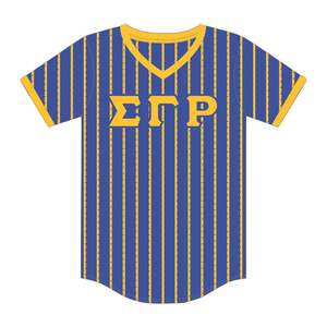 Sigma Gamma Rho Blue Pinstripe Pullover Camiseta de béisbol 100% Malla de poliéster SGRho Sorority Camiseta con cuello en V con logotipos de apliques - Product Image 2