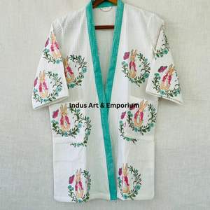 Peignoir en coton imprimé à la main pour enfants, vente en gros, coton gaufré imprimé à la main, kimono en coton - Product Image 3