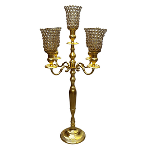 Candelabros 5 velas con cristal de humo votivo más nuevo cena fiesta decoración Metal chapado en oro candelabro hecho a mano candelabro - Product Image 1