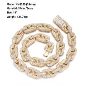 Cadena cubana de eslabones gruesos de 14 mm con diamantes incrustados, chapada en oro, estilo hip hop. - Product Image 3