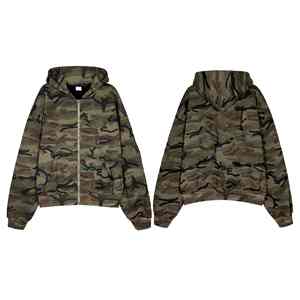 Sudadera con Capucha Personalizada para Hombre, Impresión DTG, 420 GSM, Poliéster French Terry, Cierre de Cremallera, Camuflaje, Lavado Ácido, Estilo Desgastado - Product Image 1