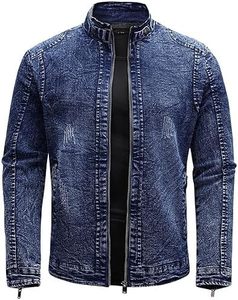 Chaqueta vaquera para hombre, chaqueta vaquera desgastada rasgada, ajustada, elástica, chaquetas de camionero, abrigo vaquero informal clásico - Product Image 1