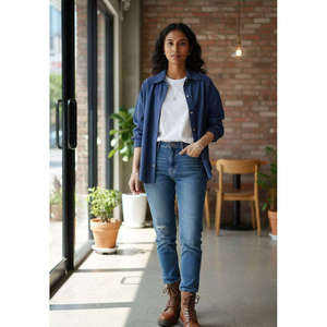 Camisa Casual de Invierno de Pana Suave Azul Prusia - Product Image 1