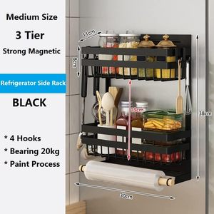 Portaspezie per frigo a 3 livelli magnetico per condimenti Organizer per condimenti da cucina scaffale laterale per frigorifero con porta asciugamani di carta - Product Image 2