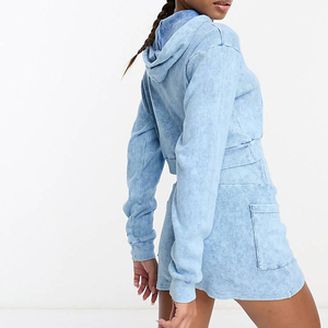 Sweat à capuche court à manches longues pour femmes avec cordon de serrage poche kangourou coupe délavée sweat haut taille XS pour l'hiver 2025 - Product Image 3