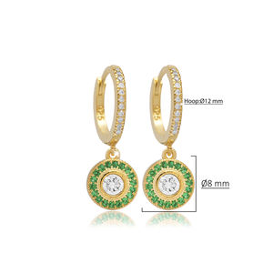 Emeraude CZ Stone Fine Jewelry Forme Ronde En Gros Boucles D'oreilles En Argent Turc Bijoux Artisanaux - Product Image 5