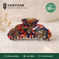Pince à cheveux en acétate rouge et bleu mélangés CANYUAN, 10,5 cm, personnalisable avec gravure de logo, pinces à cheveux en acétate pour femmes