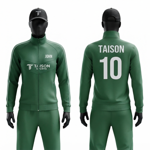 Unisex Field Hockey Training Suit 300 GSM Premium Polyester Tricot Green White Panel Full <b>Zip</b> <b>Hooded</b> Solid Custom Team Logo Set - Product Image 1