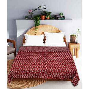 Maroon Plant Floral Print Cotton Twin & King <b>Bedspread</b> for Home & Hotels (SHKR1020) - Product Image 1