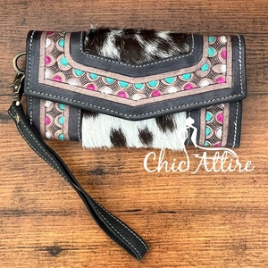 Luxueux beau Design usiné à la main portefeuille en cuir de fourrure de vachette longue pochette en cuir occidental élégant Nylon mince multi-usage - Product Image 1