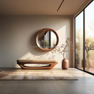 Miroir mural Haryana KALATRI Art Déco rond, fait main, écologique, léger, avec cadre en bois décoratif, bord poli, épaisseur 4 mm - Product Image 2