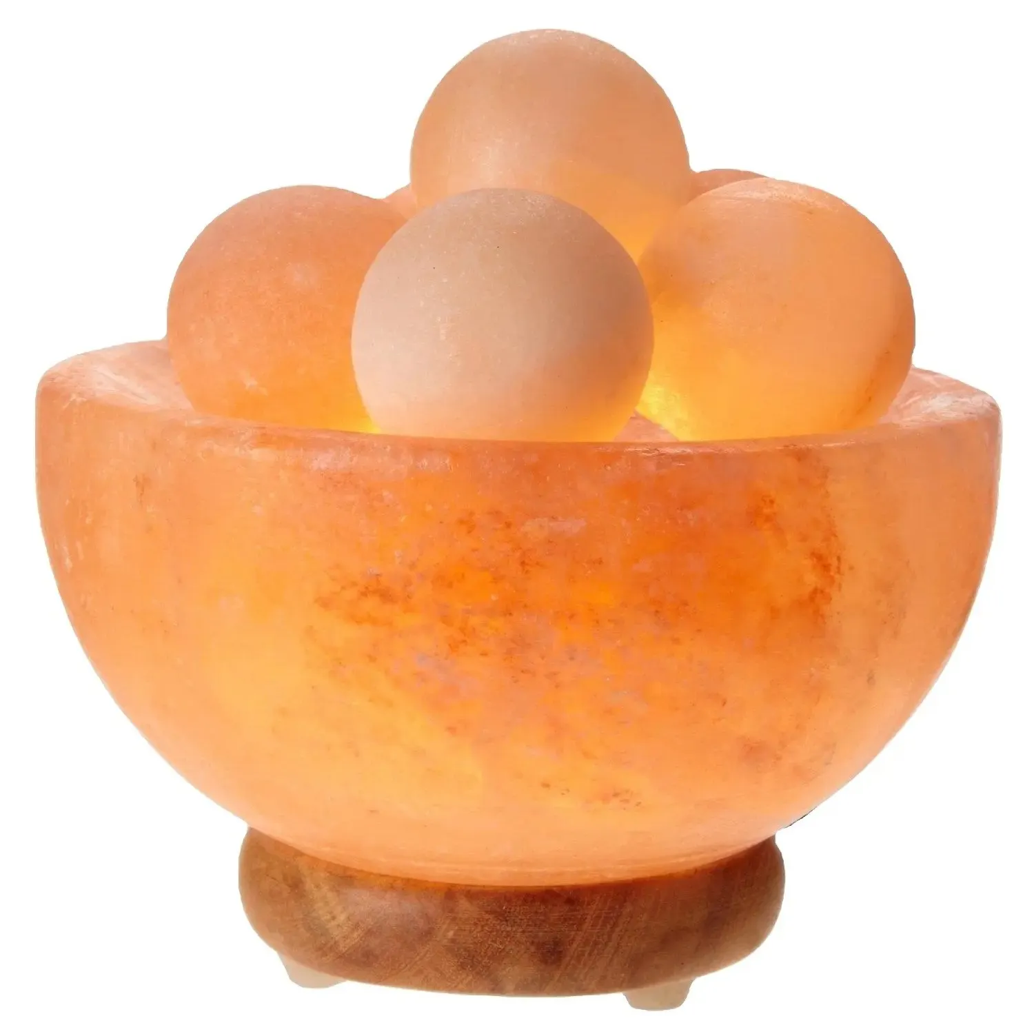 Lampe à sel naturel de l'Himalaya Base en cristal rose Forme de bol avec boules de yoga Lampe à sel pour purifier l'air fabriquée à la main