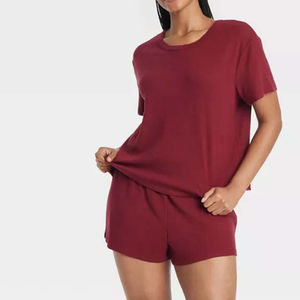 Camiseta y pantalones cortos de cuello redondo para mujer, ropa de descanso suave, conjuntos de pijamas de verano, camisas y pantalones cortos de manga corta de algodón, conjuntos de mujer OEM - Product Image 3