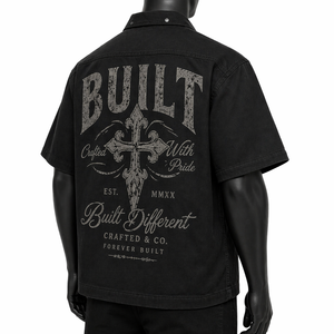 Camisa Oversize Personalizada para Hombre con Cremallera, Manga Corta, Corte Holgado, Estilo Urbano, Logotipo Cruzado, Bolsillos Utilitarios, Venta al por Mayor OEM - Product Image 6