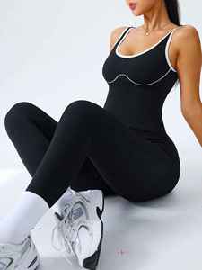 ชุดบอดี้สูทผ้าสแปนเด็กซ์/โพลีเอสเตอร์ ระบายอากาศได้ดี แบบผูกคอ คอกลม ความยาวระดับเข่า สำหรับผู้หญิง ออกกำลังกาย ยิม โยคะ ฟิตเนส จั๊มสูท - Product Image 6