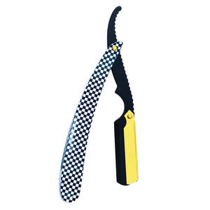 Maquinilla de afeitar profesional de peluquero con mango de acero inoxidable para afeitado de hombre negro y Dorado con borde recto cambiable para uso facial y corporal - Product Image 2