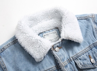 Erkek mavi Jean ceket Unisex polar astarlı Denim ceket düğmesi kış deri yıkanmış tekniği toptan özelleştirme seçenekleri