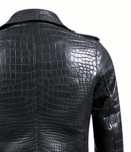 Hot Sale Winter Thick Cowhide <b>Biker</b> Leather <b>Jacket</b> with Crocodile Alligator Design Zipper Closure Breathable OEM Product for <b>Men</b> - Product Image 3