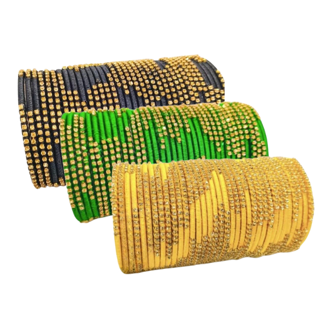 Nine West 2-Piece Bangle Bracelet Set - Sparkly Crystal Stretch Bracelets For Women, Gold-Tone Glass Bangles