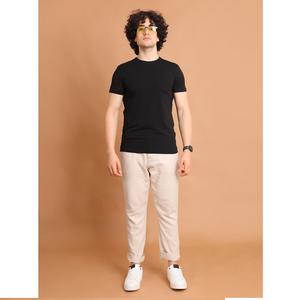T-shirt à manches courtes à col rond de qualité supérieure basique extensible confortable polyvalent essentiel pour tous les jours décontracté 100% coton - Product Image 1