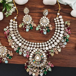 Mehendi-conjunto de joyas de estilo elegante para mujer, Set de Joyas con diseño de esmalte de imitación, joyería antigua, collar de espejo - Product Image 1