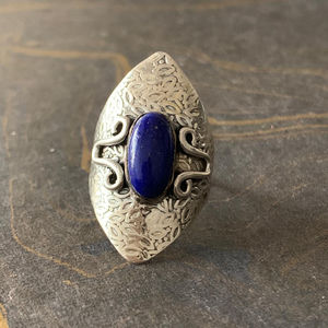 Designer Vintage <b>Statement</b> <b>Ring</b> (5.0 Grams) Gold Plated with Lapis Gemstone Titanium Alloy Bezel Setting Gift - Product Image 1