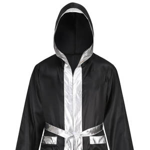 Black-Color Silver-Lining Top Selling Best Quality Kick Boxing-Gown With Hood-Silver Belt Boxing Robes Custom Fighting-<b>Dress</b> - Product Image 4