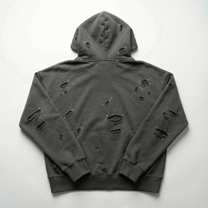 Sweat à capuche streetwear pour homme, de haute qualité, hiver, délavé à l'acide, effet usé, lourd 500 g/m², graffiti, strass en verre, effet 3D - Product Image 2