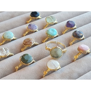Colorful Gold and Silver Plated Wire Wrap <b>Rings</b> with Natural Stone Accents for Resale Fashion Jewelry - Product Image 2