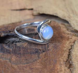 Opalite laiteuse 925 bijoux en argent Sterling pierres précieuses élégant Simple anneau forme ronde anneau octobre mois pierre de naissance cadeau pour elle - Product Image 3