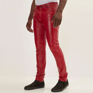 กางเกงหนังแฟชั่นทรงสลิมฟิตสำหรับผู้ชายกางเกงหนังแท้สำหรับผู้ชายกางเกงหนังแกะคุณภาพสูงสไตล์ใหม่ - Product Image 2
