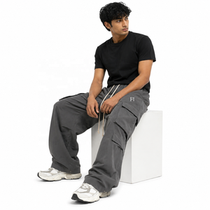 Wholesale Breathable <b>Elastic</b> <b>Waist</b> Cargo <b>Trousers</b> Wide Leg Multi Pocket Relaxed Fit Streetwear Custom Woven men's pants USA - Product Image 4