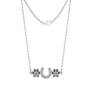 Pendentif Breloque Personnalisable en Or 22 carats et Argent 925, Motif Patte de Chien et Fer à Cheval, Sertissage Semi-Monté pour Cendres, Pierre ou Résine, DIY - Product Image 1