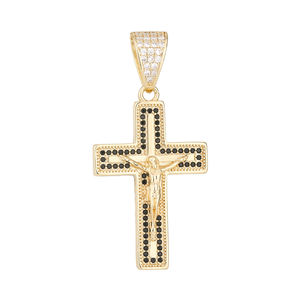 Pendentif Croix Crucifix en Laiton Plaqué Or 14K avec Zircon Cubique, Breloques Religieuses Catholiques pour <span class=keywords><strong>la</strong></span> Fabrication de Bijoux - Product Image 3