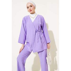 Kimono atado de cuerda lateral Juego de 2 piezas Lila - Product Image 4