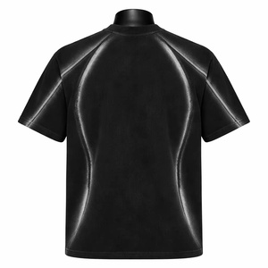 T-shirt à manches courtes pour homme, col rond, noir, 100% coton, tissu tricoté à séchage rapide, coupe décontractée, imprimé dégradé - Product Image 3